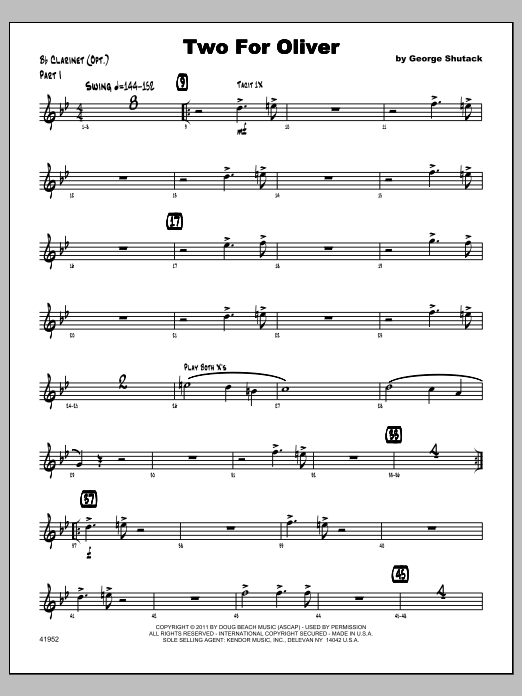 Download Shutack Two For Oliver - Clarinet Sheet Music
