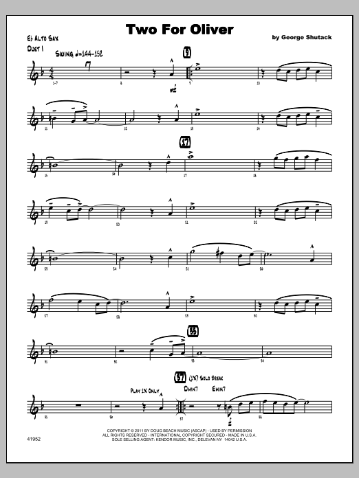 Download Shutack Two For Oliver - Featured Part Sheet Music