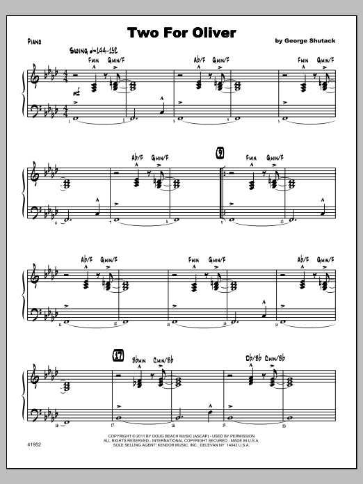 Download Shutack Two For Oliver - Piano Sheet Music