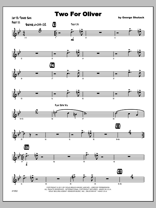 Download Shutack Two For Oliver - Tenor Sax 1 Sheet Music