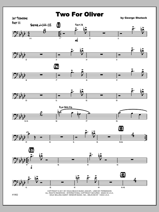 Download Shutack Two For Oliver - Trombone 1 Sheet Music