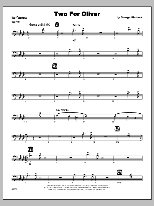 Download Shutack Two For Oliver - Trombone 3 Sheet Music