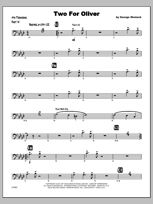 Download Shutack Two For Oliver - Trombone 4 Sheet Music