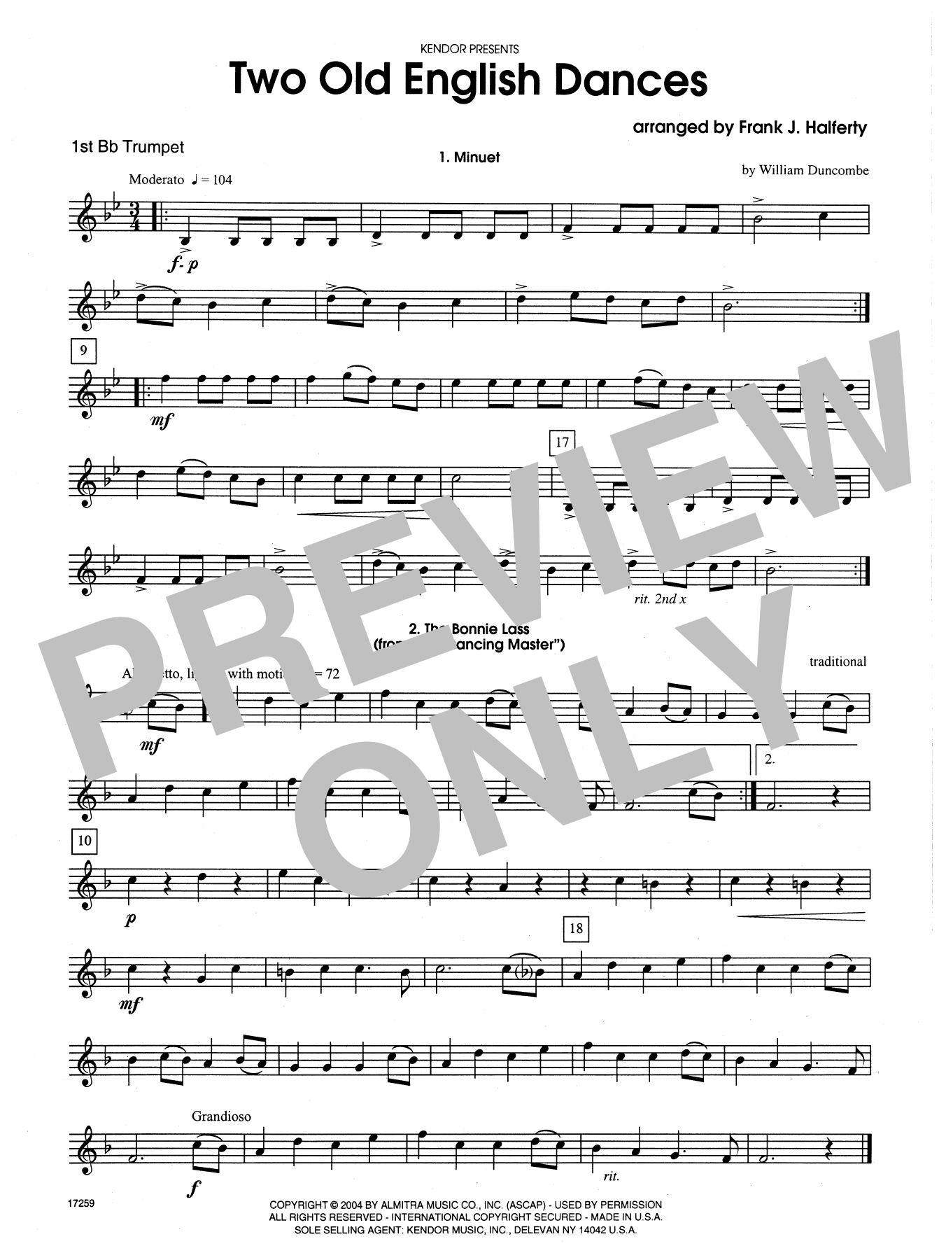 Download Frank J. Halferty Two Old English Dances - 1st Bb Trumpet Sheet Music