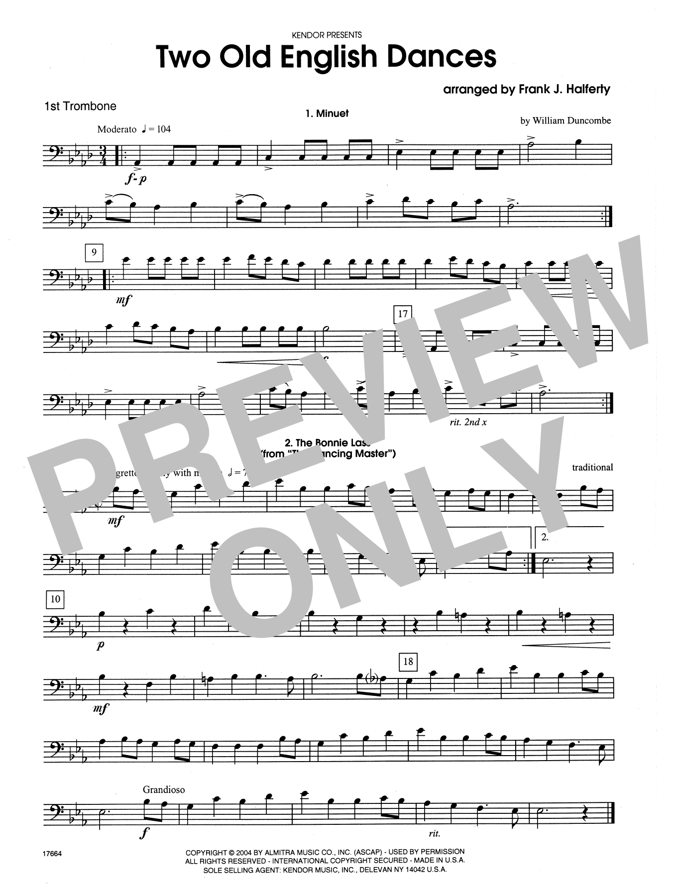 Download Frank J. Halferty Two Old English Dances - 1st Trombone Sheet Music