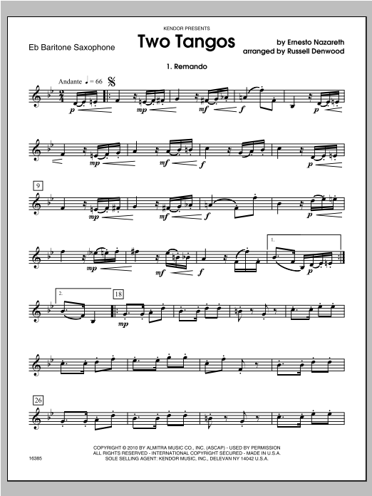 Download Denwood Two Tangos - Baritone Sax Sheet Music