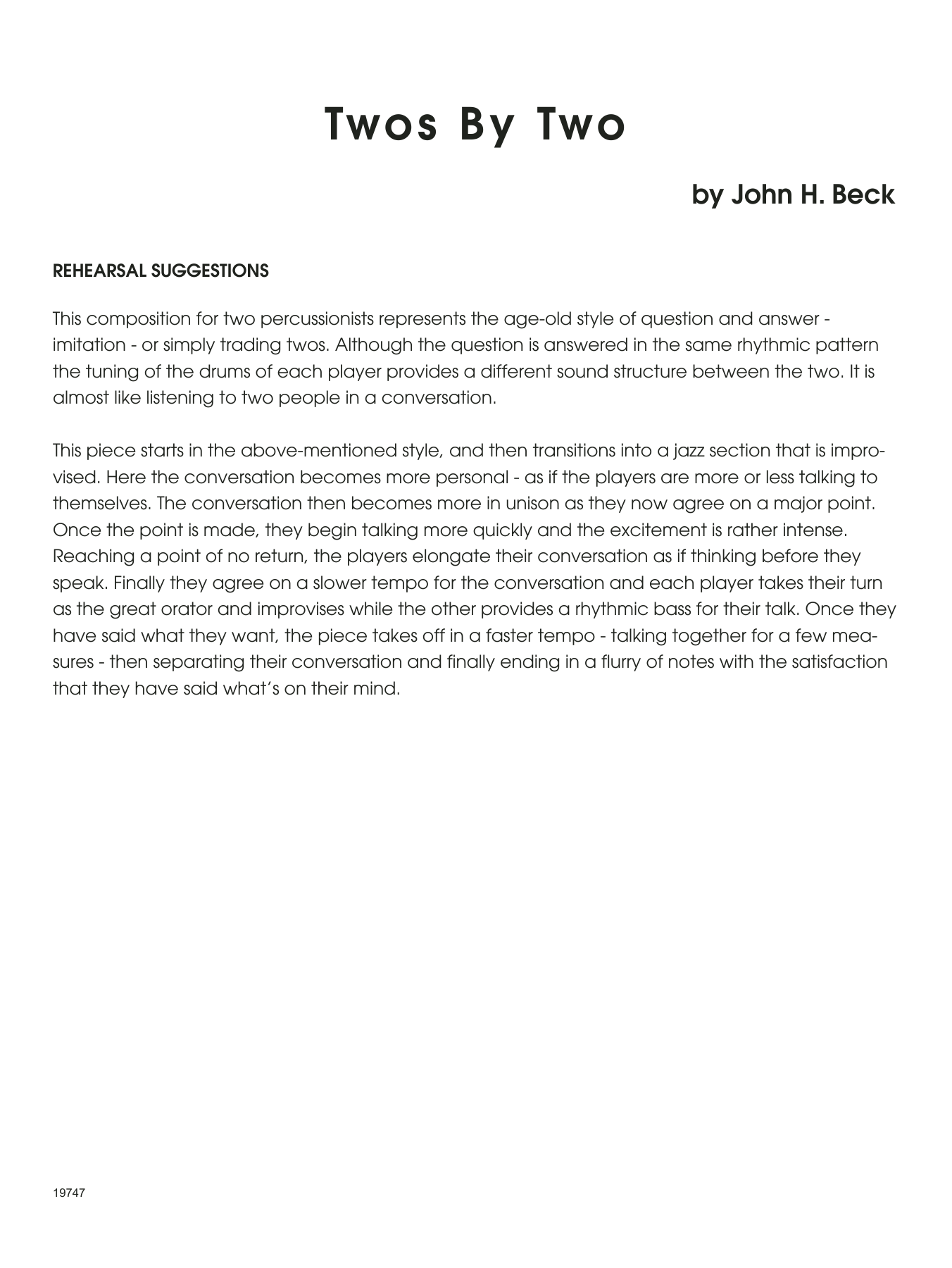 Download John H. Beck Twos By Two Sheet Music