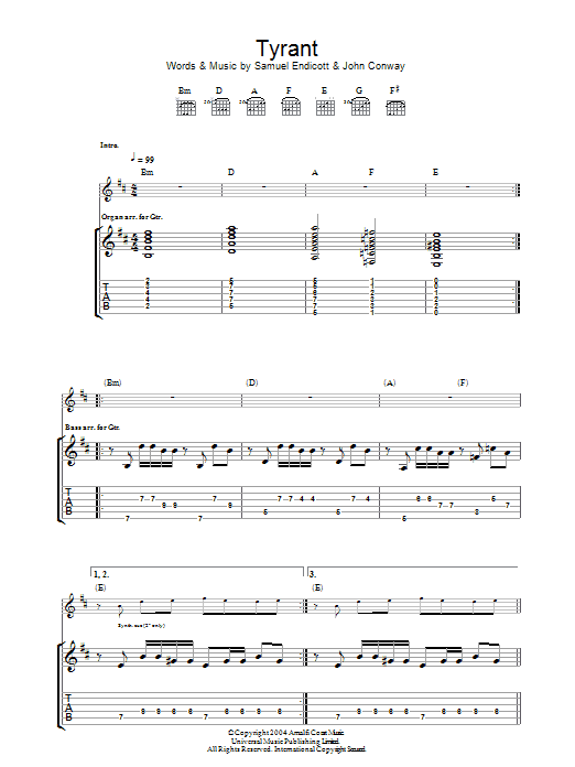 Download The Bravery Tyrant Sheet Music