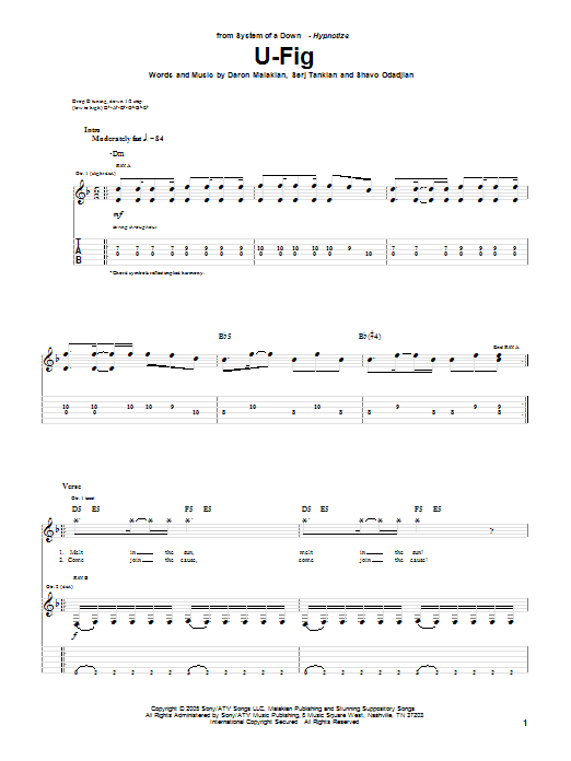 Download System Of A Down U-Fig Sheet Music