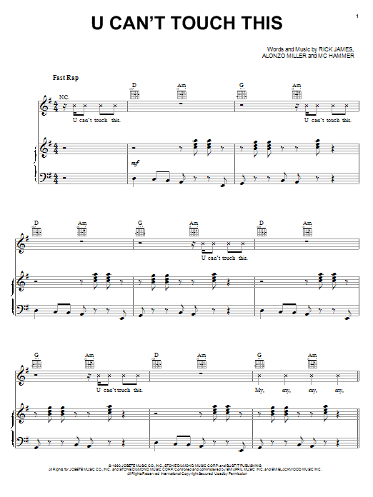 Download MC Hammer U Can't Touch This Sheet Music