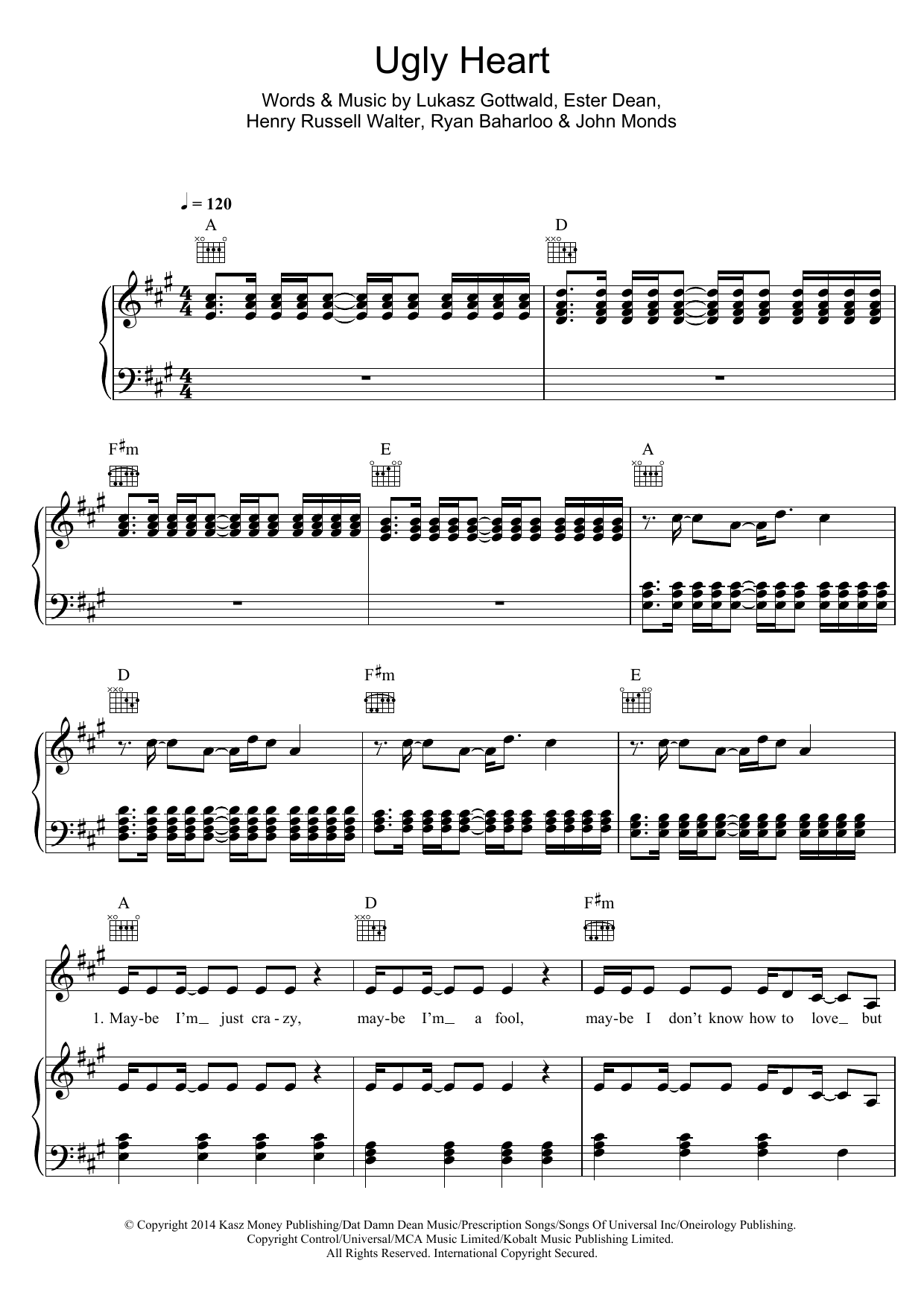 Download G.R.L. Ugly Heart Sheet Music