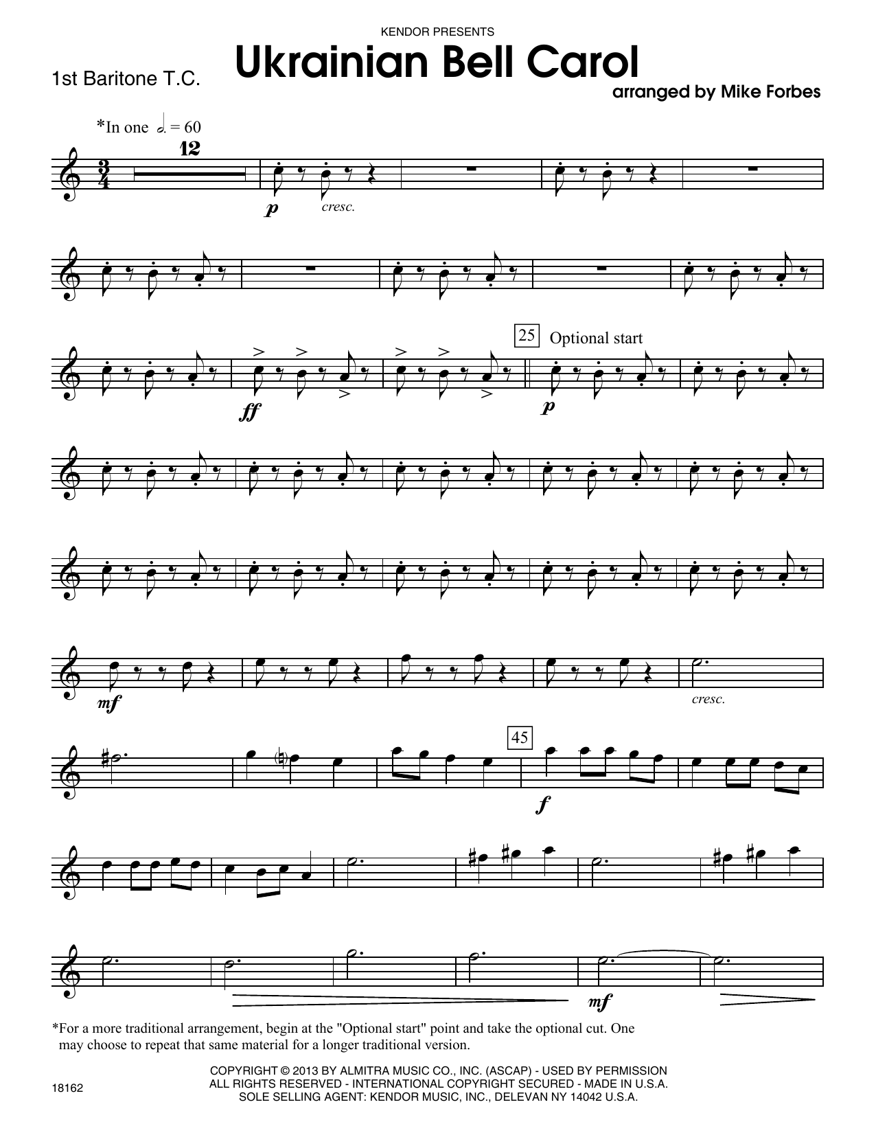Download Michael Forbes Ukrainian Bell Carol - 1st Baritone T.C Sheet Music