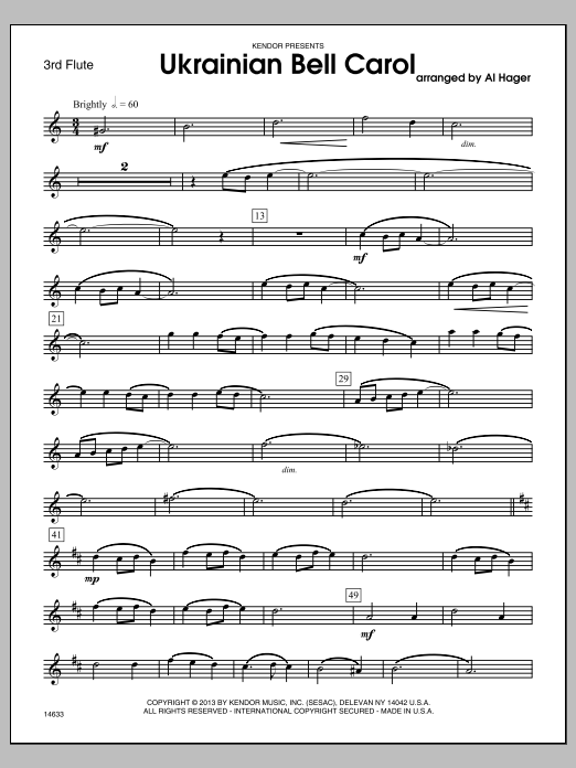 Download Al Hager Ukrainian Bell Carol - 3rd Flute Sheet Music