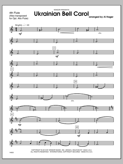 Download Al Hager Ukrainian Bell Carol - 4th Flute Sheet Music