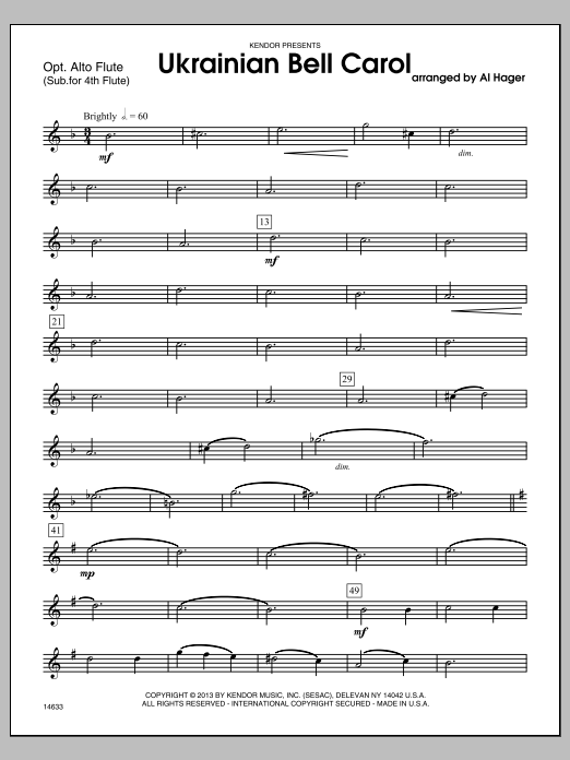 Download Al Hager Ukrainian Bell Carol - Alto Flute Sheet Music