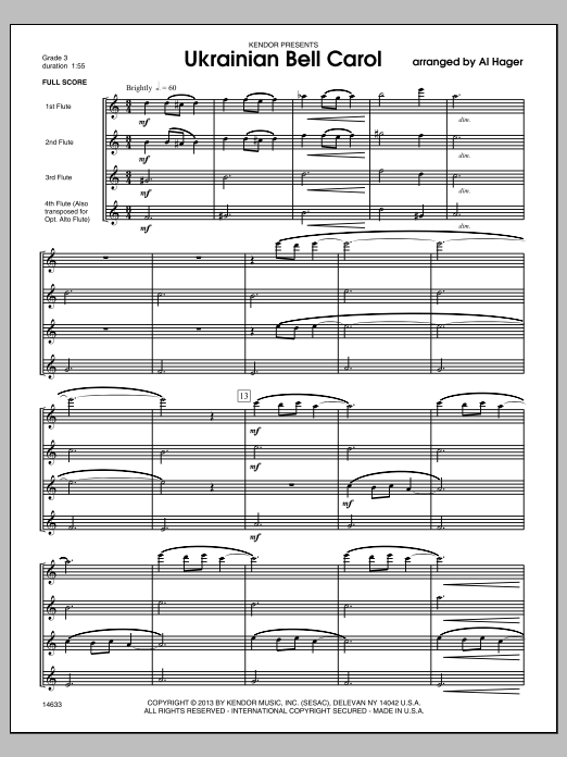 Download Al Hager Ukrainian Bell Carol - Full Score Sheet Music