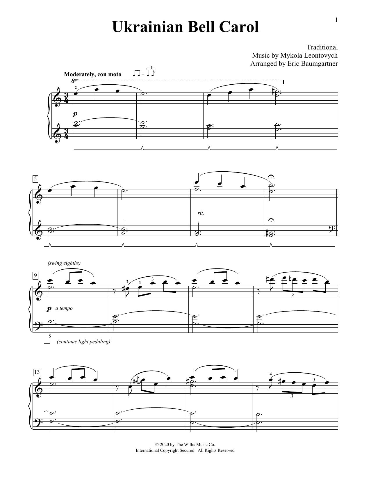 Download Mykola Leontovych Ukrainian Bell Carol [Jazz version] (ar Sheet Music