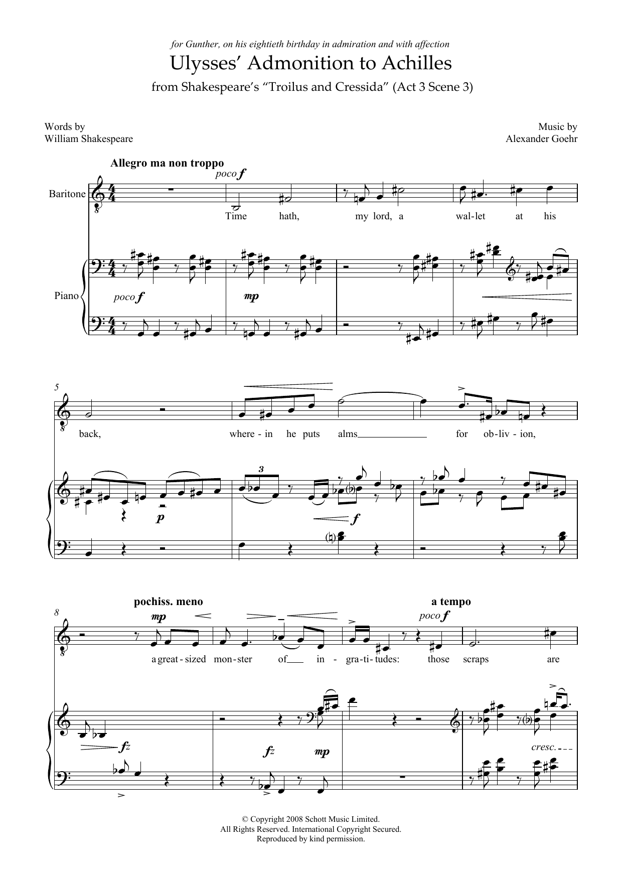 Download Alexander Goehr Ulysses' Admonition to Achilles (for ba Sheet Music