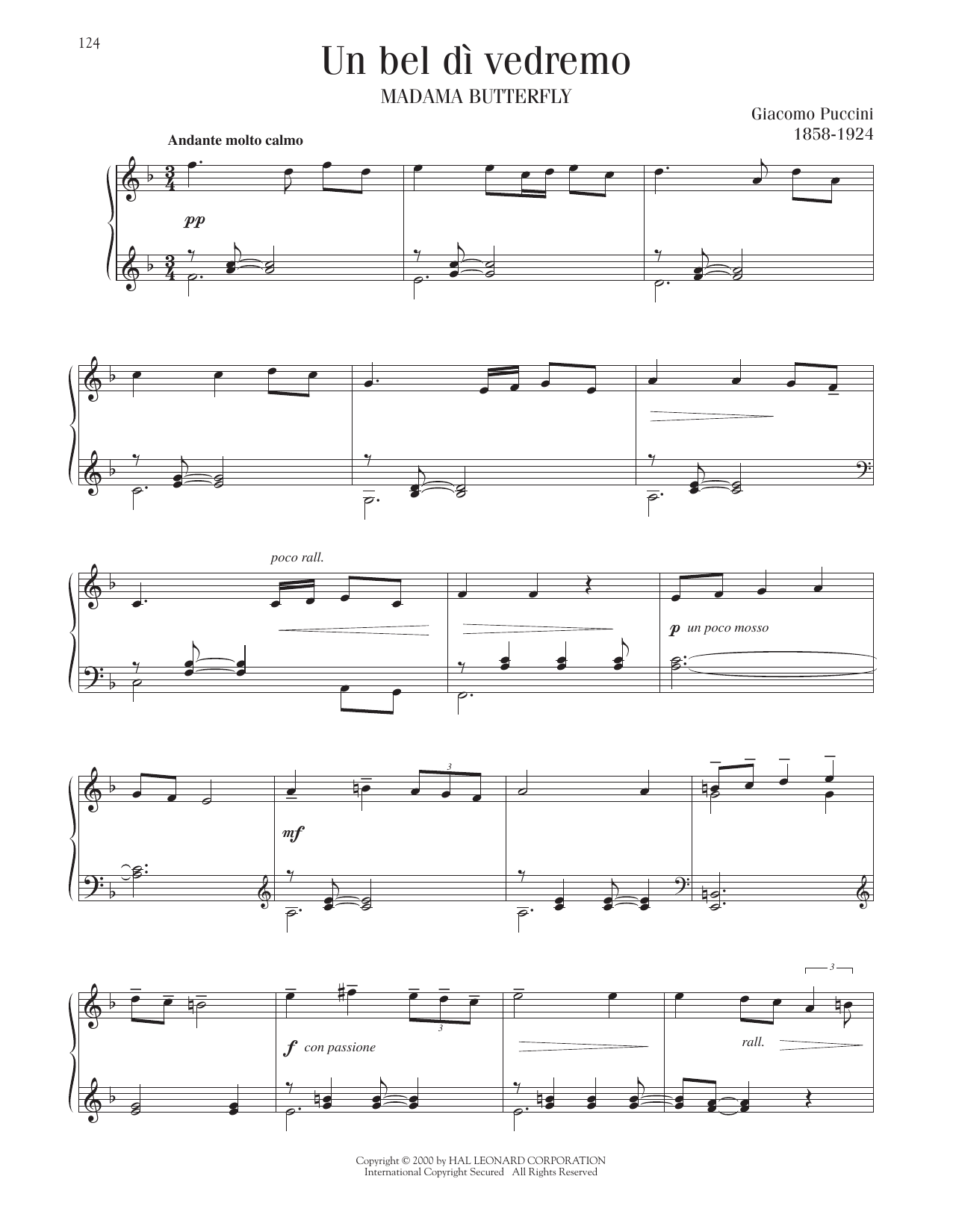 Giacomo Puccini Un Bel Di Vedremo sheet music notes printable PDF score