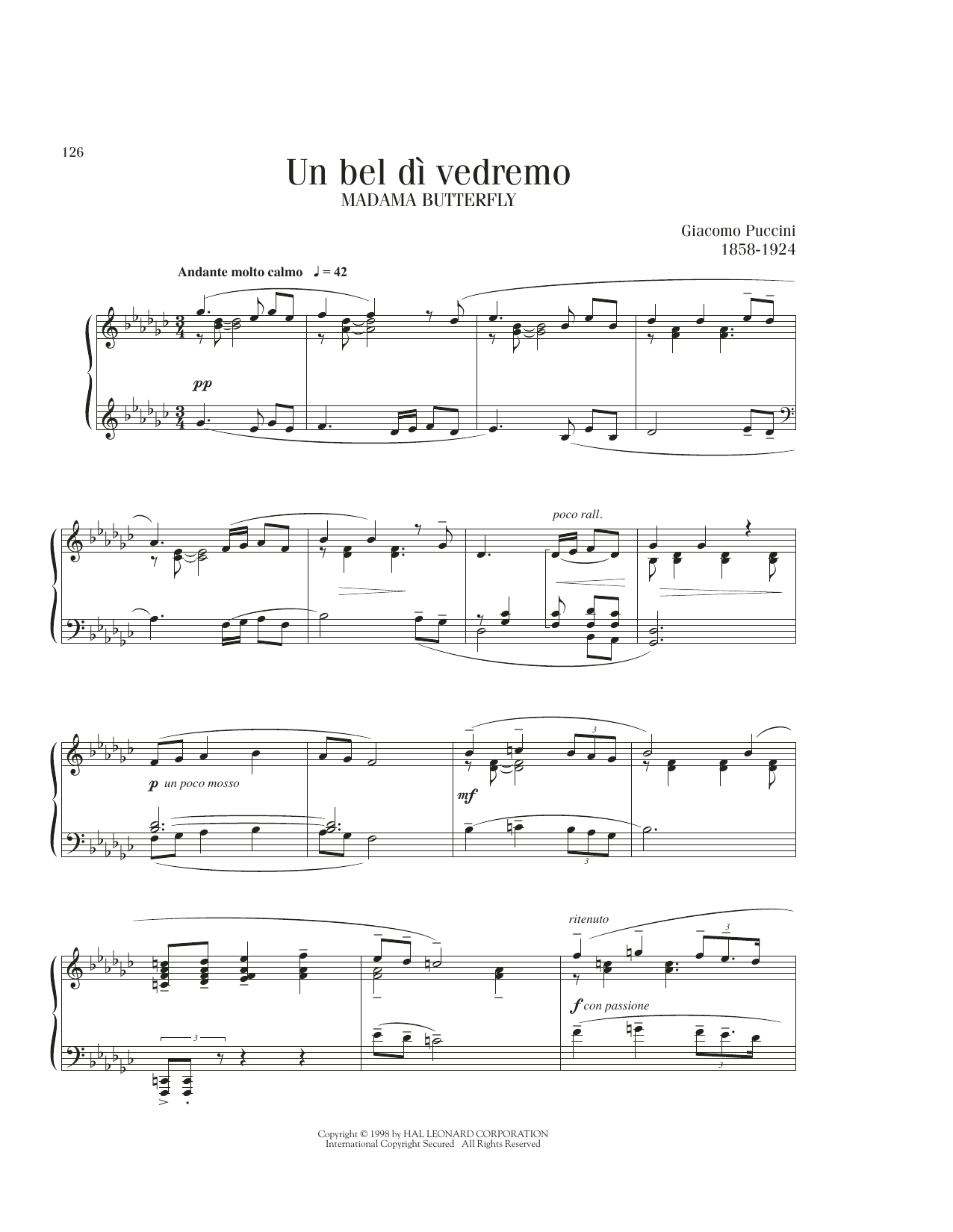 Giacomo Puccini Un Bel Di Vedremo sheet music notes printable PDF score