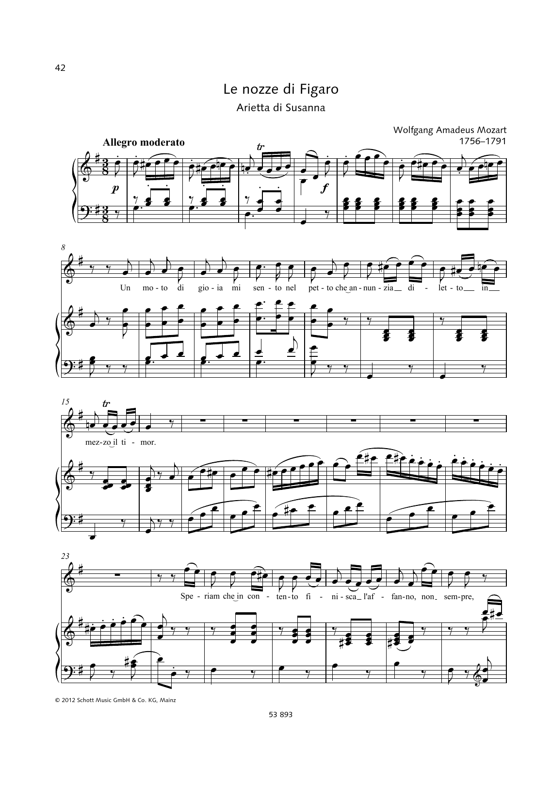 Download Wolfgang Amadeus Mozart Un Moto di Gioia Sheet Music