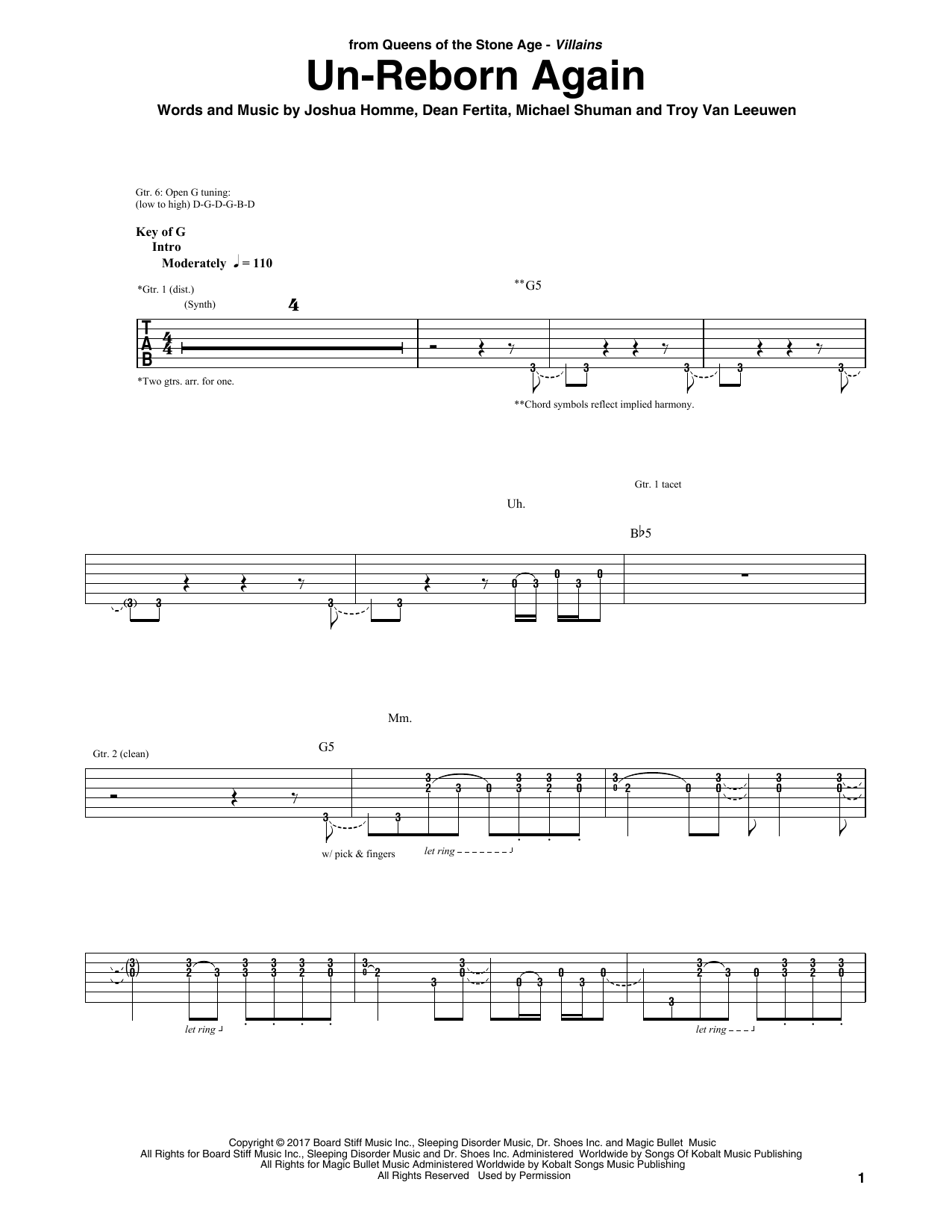 Download Queens Of The Stone Age Un-Reborn Again Sheet Music