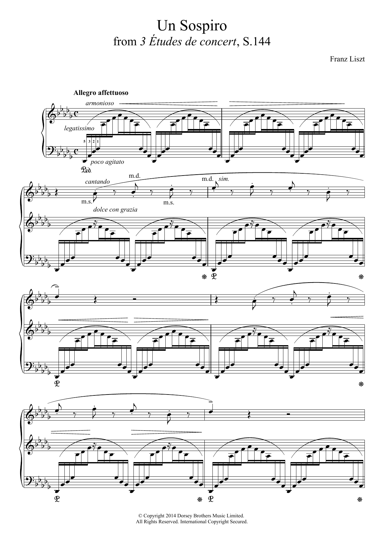 Download Franz Liszt Un Sospiro, For Piano In D Flat Major ( Sheet Music