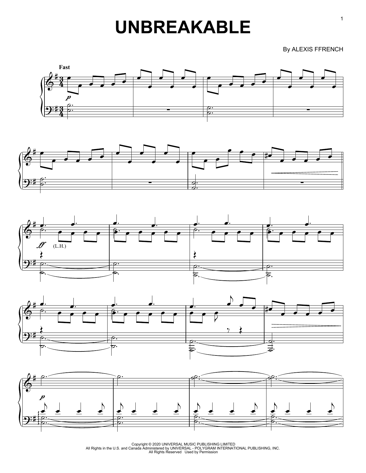 Download Alexis Ffrench Unbreakable Sheet Music