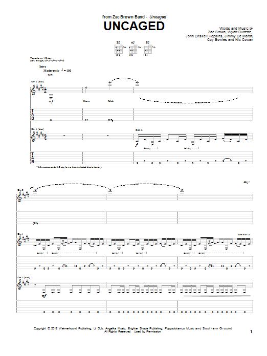 Download Zac Brown Band Uncaged Sheet Music
