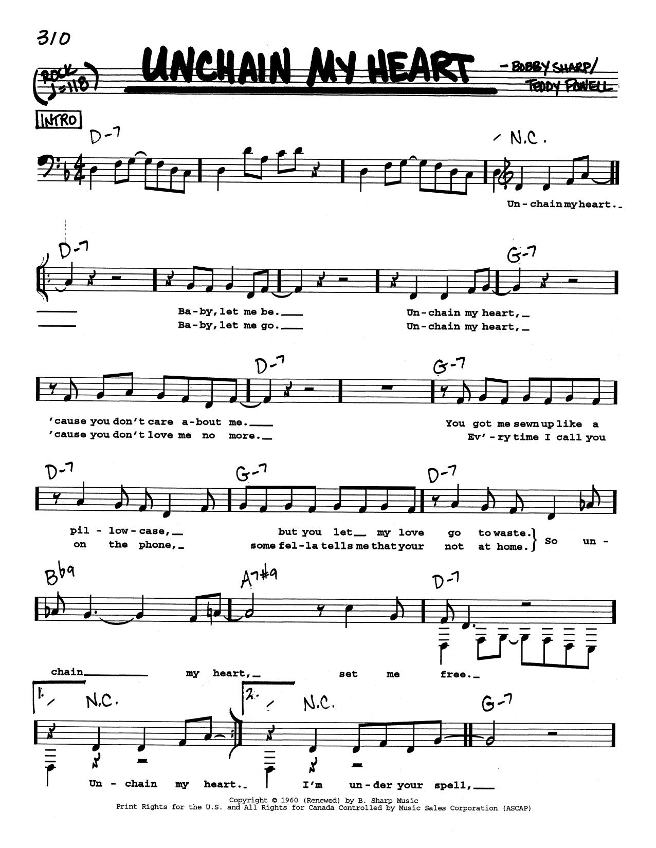 Ray Charles Unchain My Heart (Low Voice) sheet music notes printable PDF score