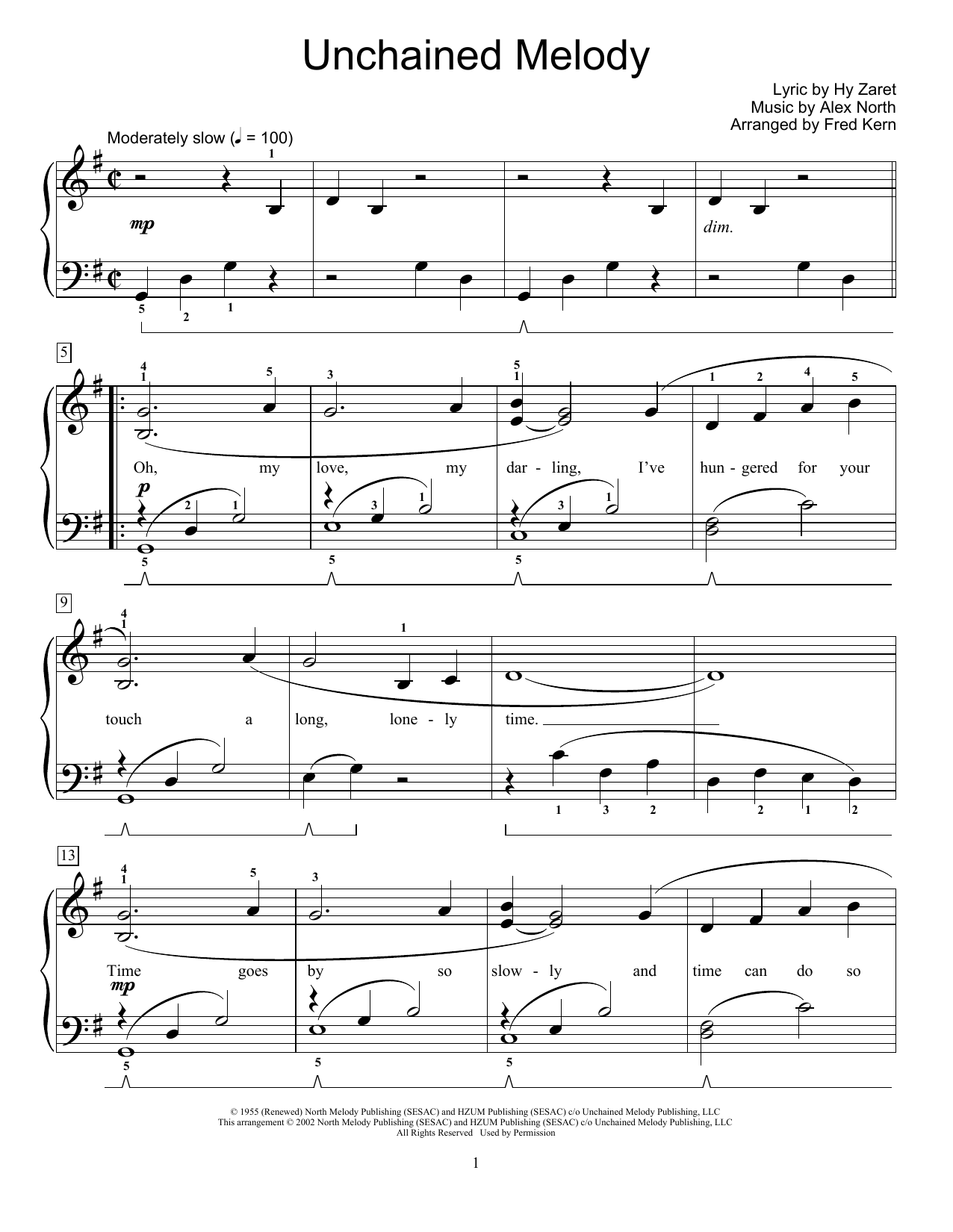 Download The Righteous Brothers Unchained Melody (arr. Fred Kern) Sheet Music