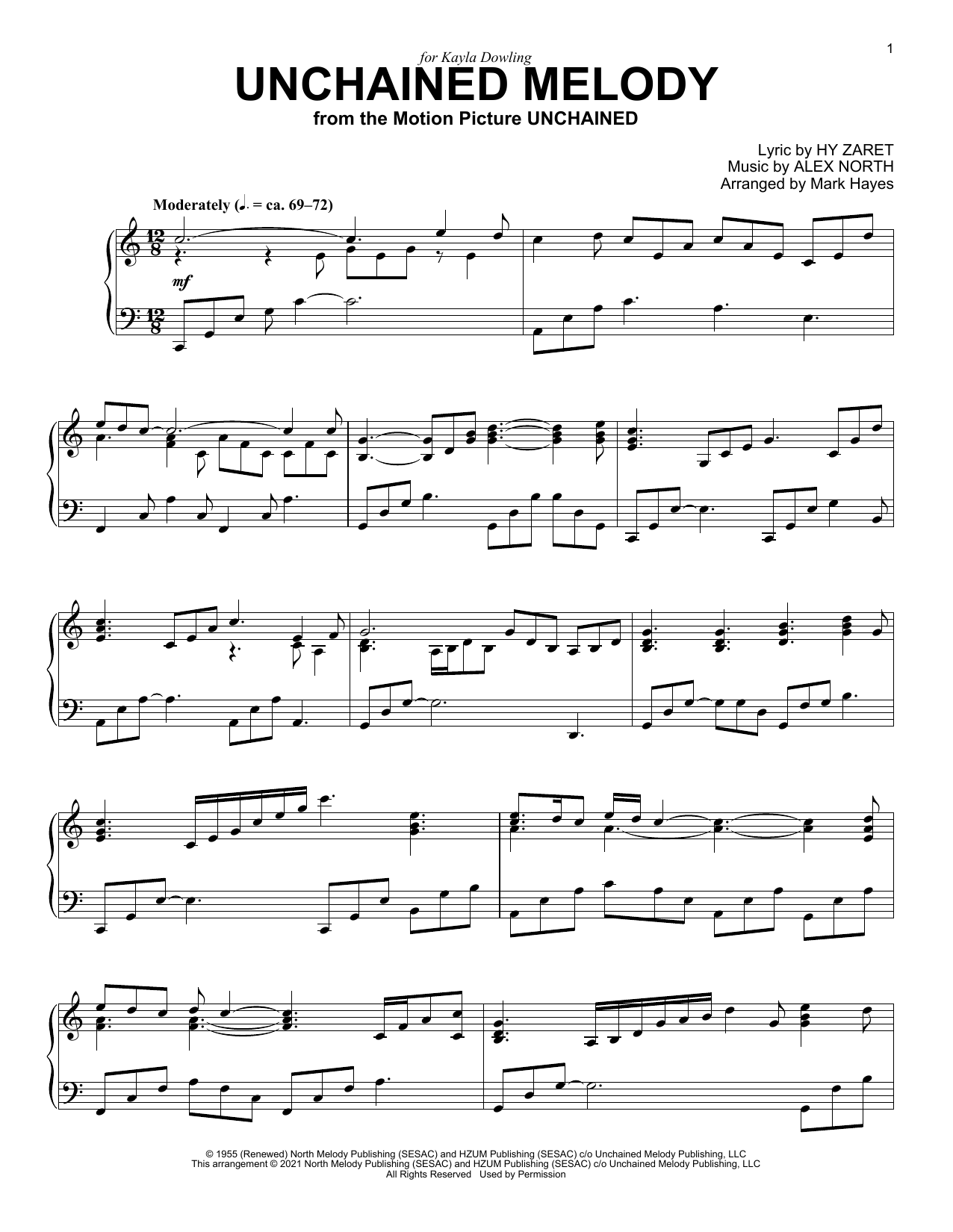 Download The Righteous Brothers Unchained Melody (from Ghost) (arr. Mar Sheet Music
