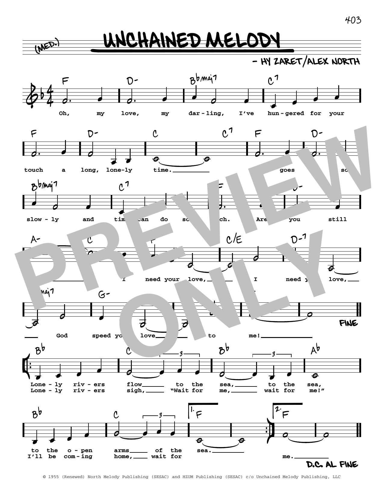 Download The Righteous Brothers Unchained Melody (Low Voice) Sheet Music