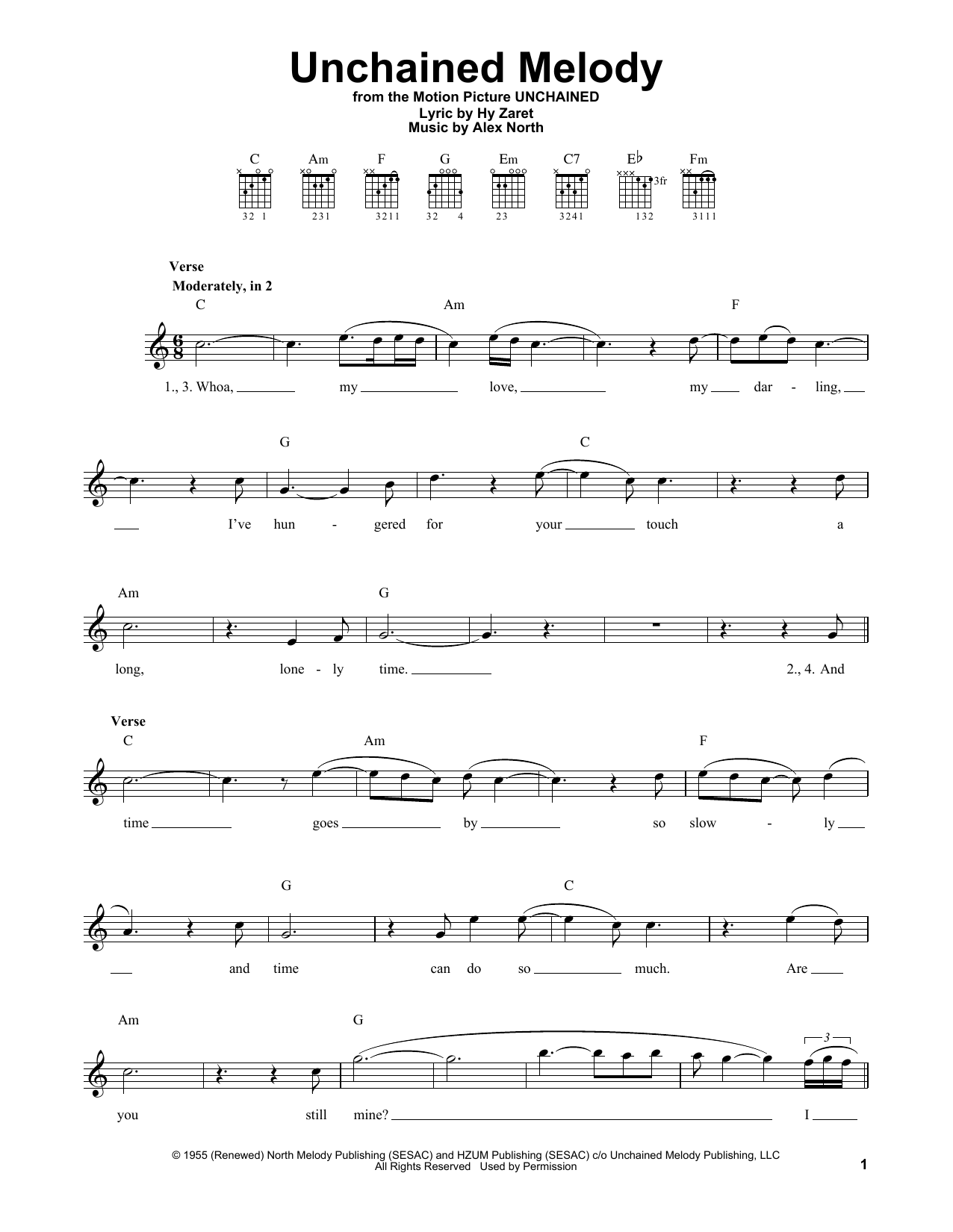 The Righteous Brothers Unchained Melody sheet music notes printable PDF score