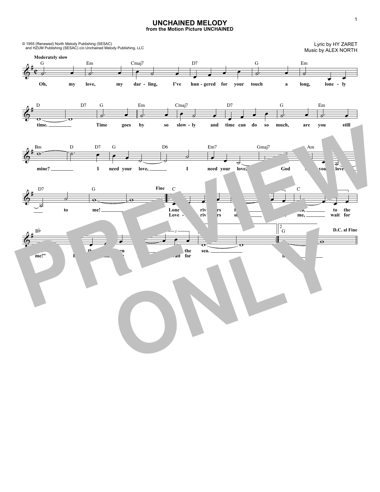 Download The Righteous Brothers Unchained Melody Sheet Music