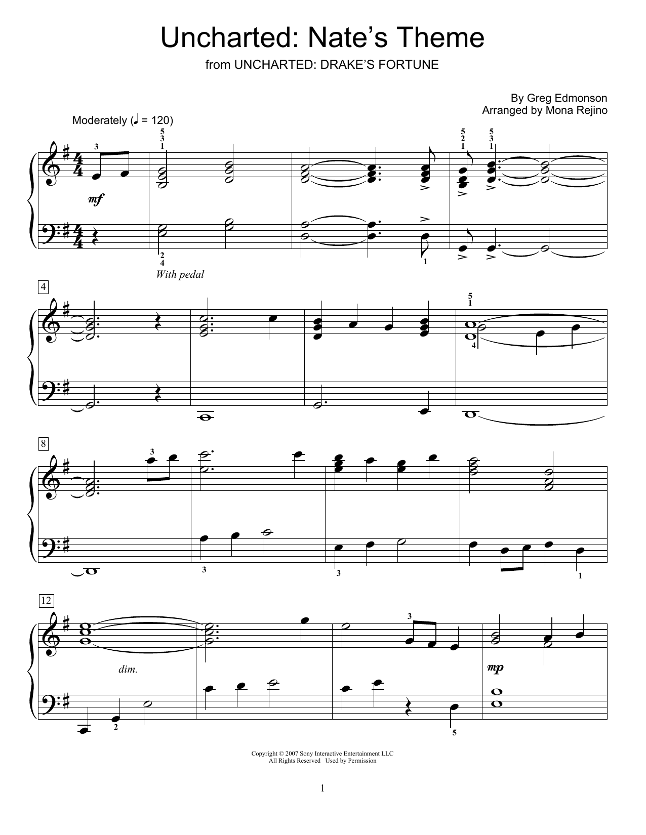 Download Greg Edmonson Uncharted: Nate's Theme (from Uncharted Sheet Music