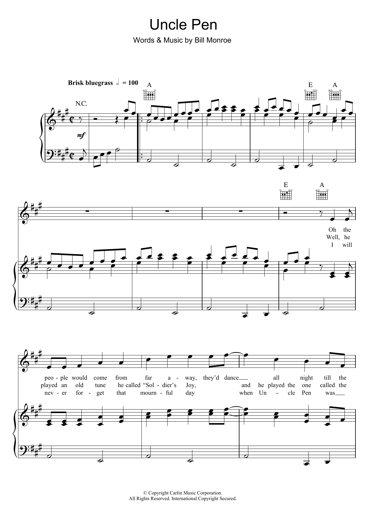 Download Ricky Skaggs Uncle Pen Sheet Music