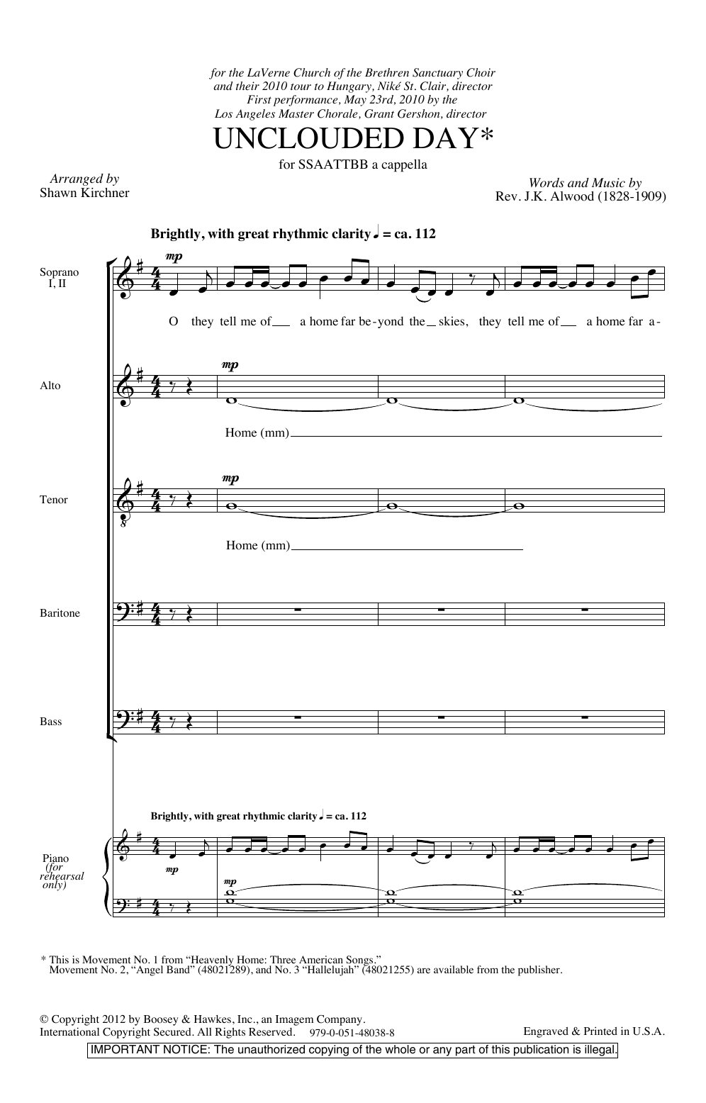 Download Shawn Kirchner Unclouded Day (from Heavenly Home: Thre Sheet Music
