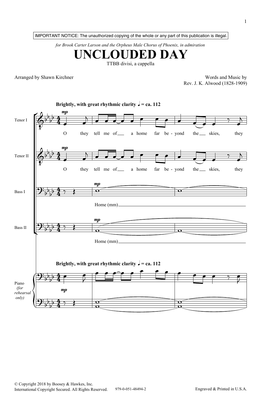Download Shawn Kirchner Unclouded Day (from Heavenly Home: Thre Sheet Music