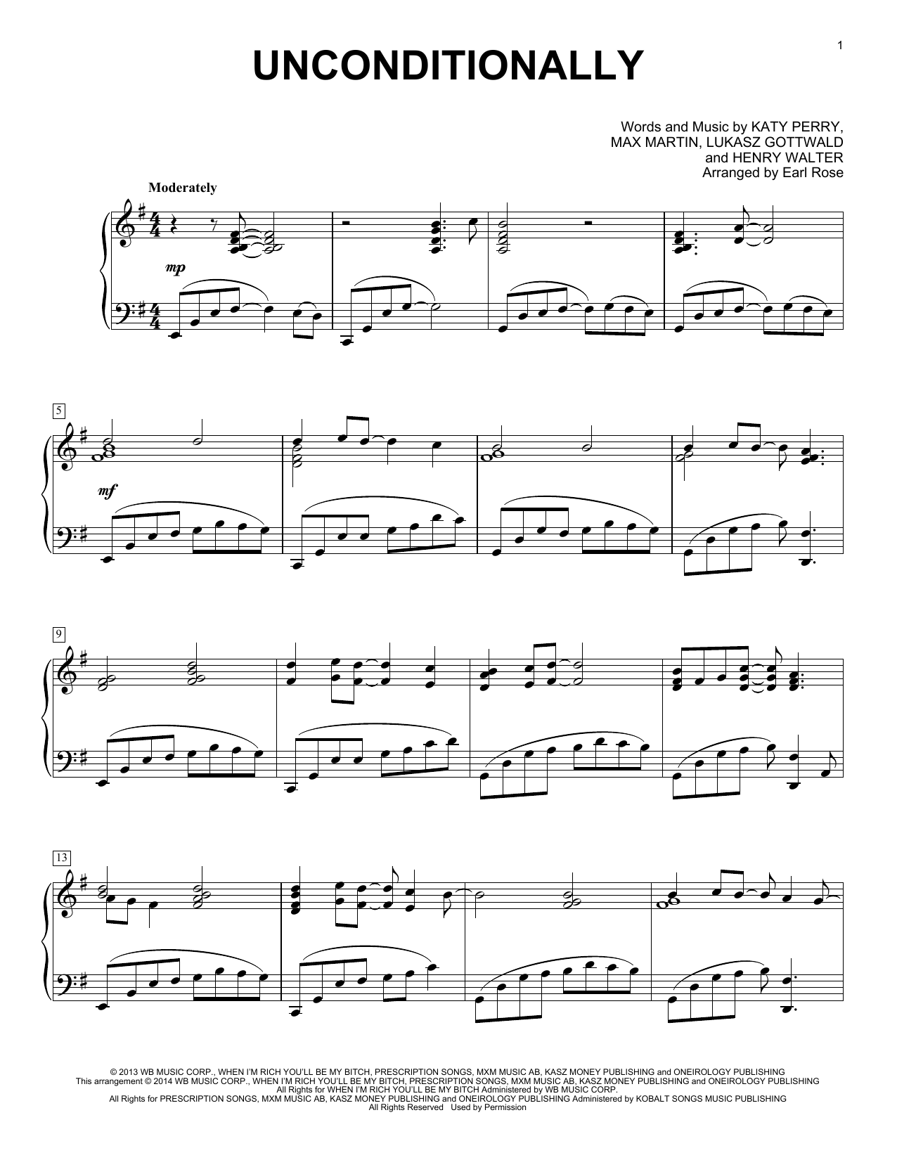 Download Earl Rose Unconditionally Sheet Music