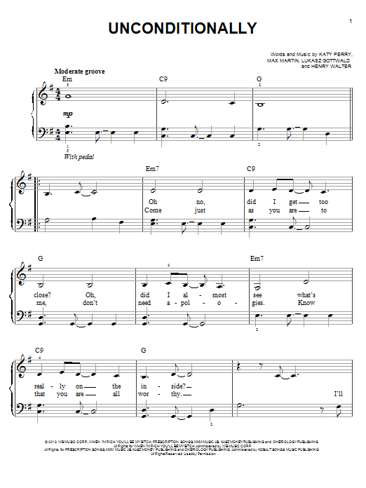 Download Katy Perry Unconditionally Sheet Music