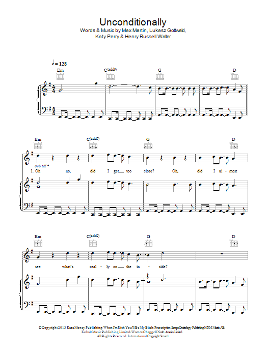 Download Katy Perry Unconditionally Sheet Music