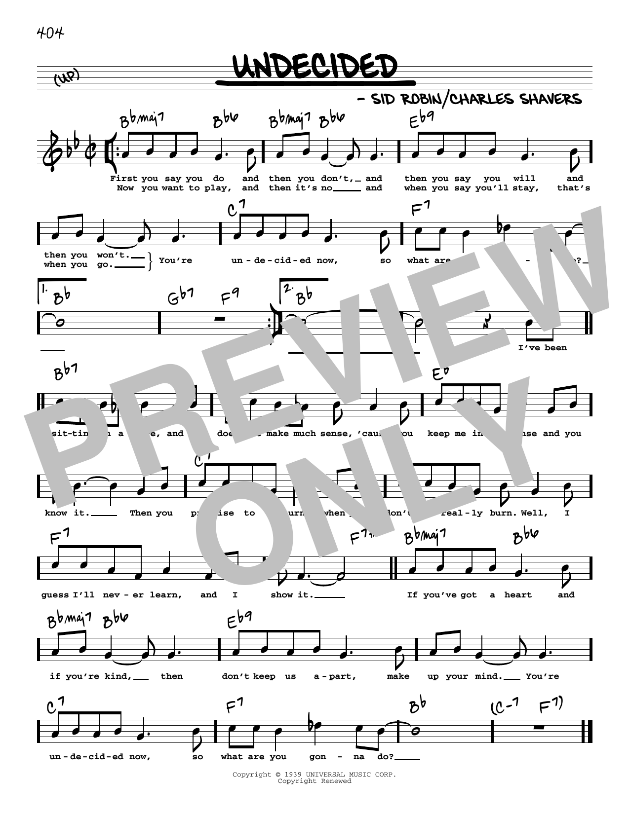 Download Chick Webb and His Orchestra Undecided (High Voice) Sheet Music