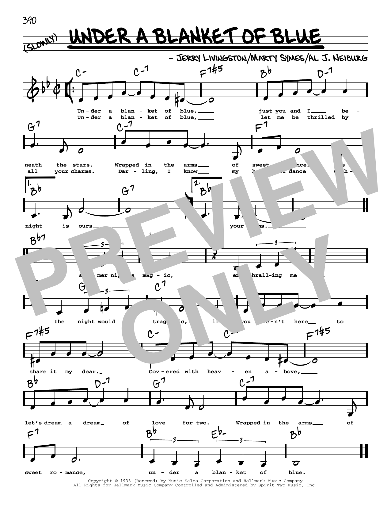 Download Jerry Livingston Under A Blanket Of Blue (Low Voice) Sheet Music