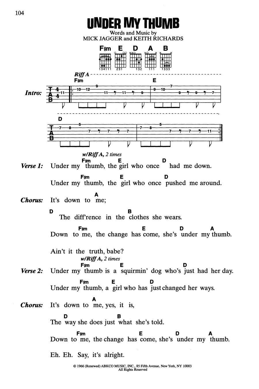 Download The Rolling Stones Under My Thumb Sheet Music