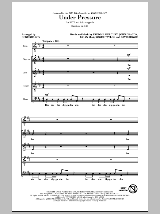 Download Deke Sharon Under Pressure (from NBC's The Sing-Off Sheet Music
