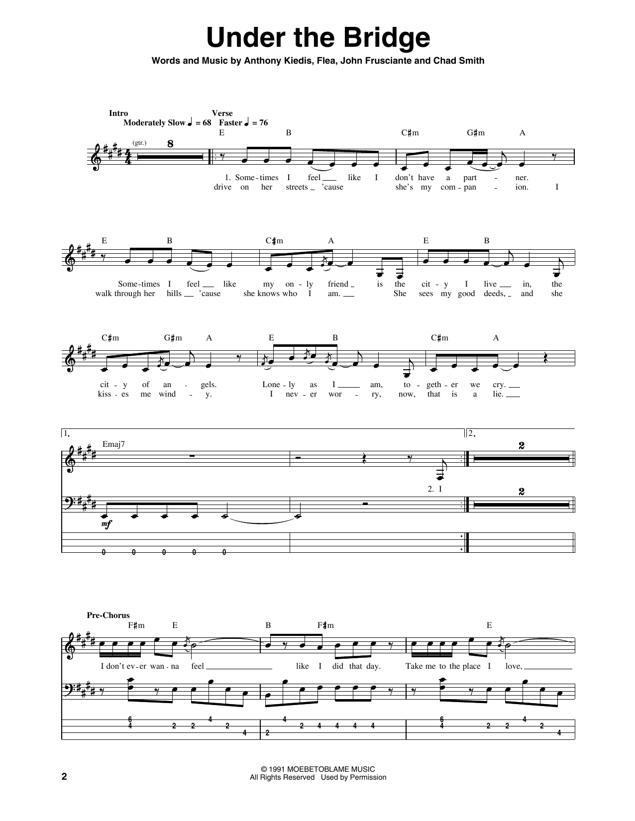Download Red Hot Chili Peppers Under The Bridge Sheet Music