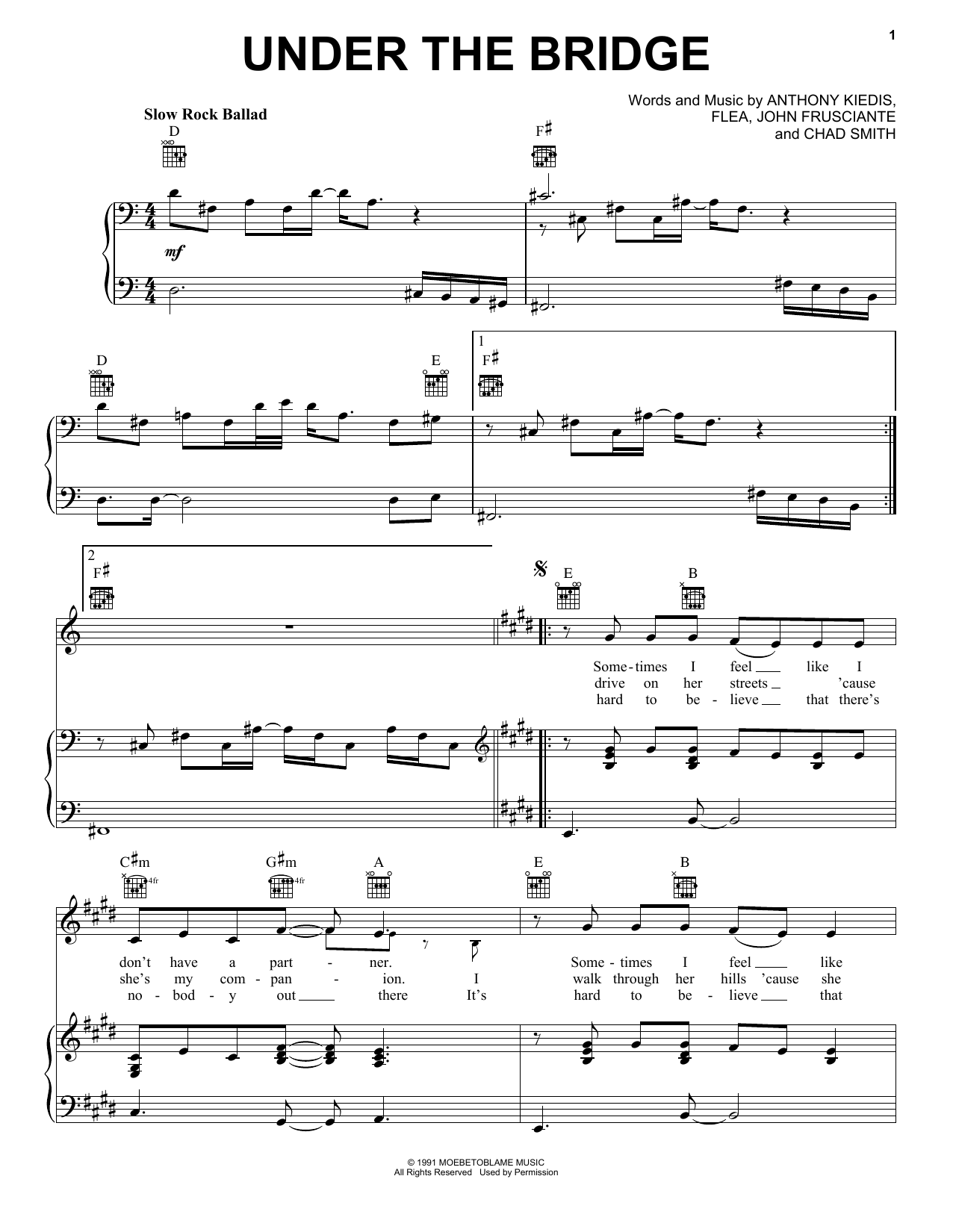 Download Red Hot Chili Peppers Under The Bridge Sheet Music