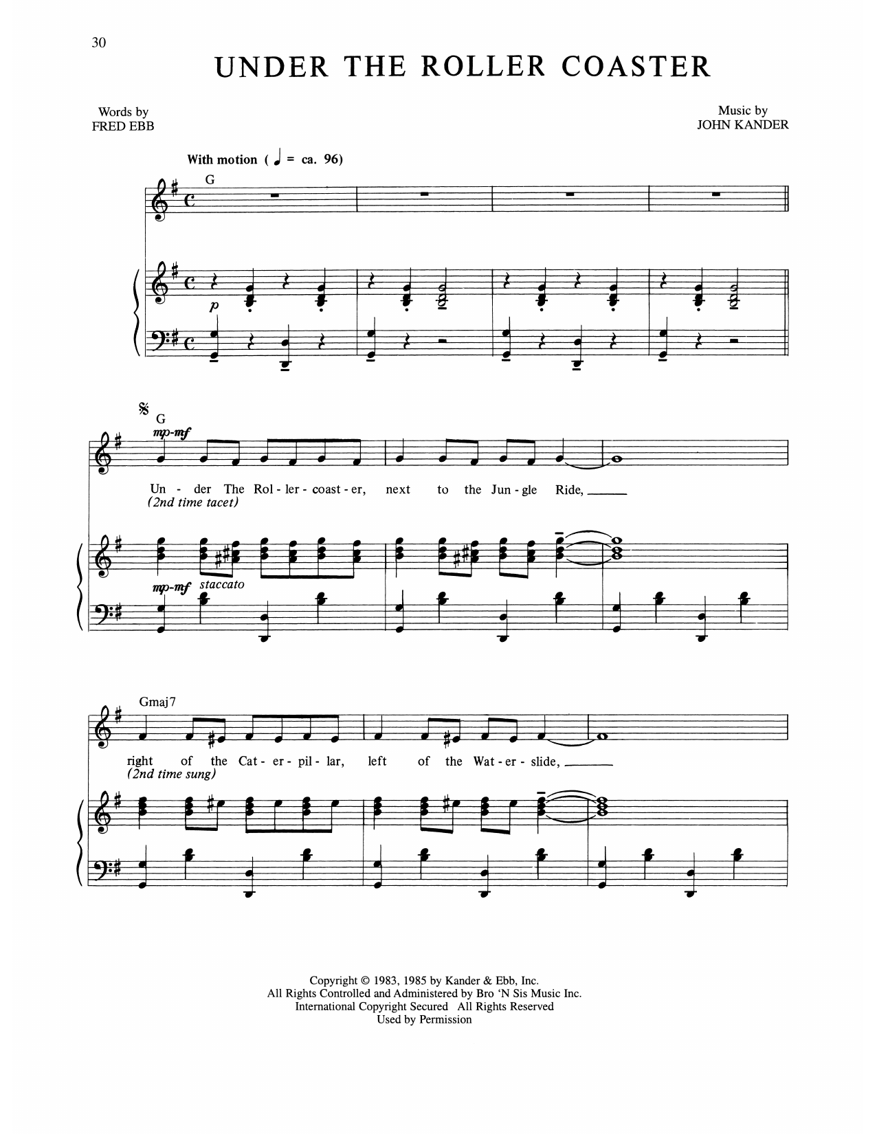 Download Kander & Ebb Under The Roller Coaster (from The Rink Sheet Music