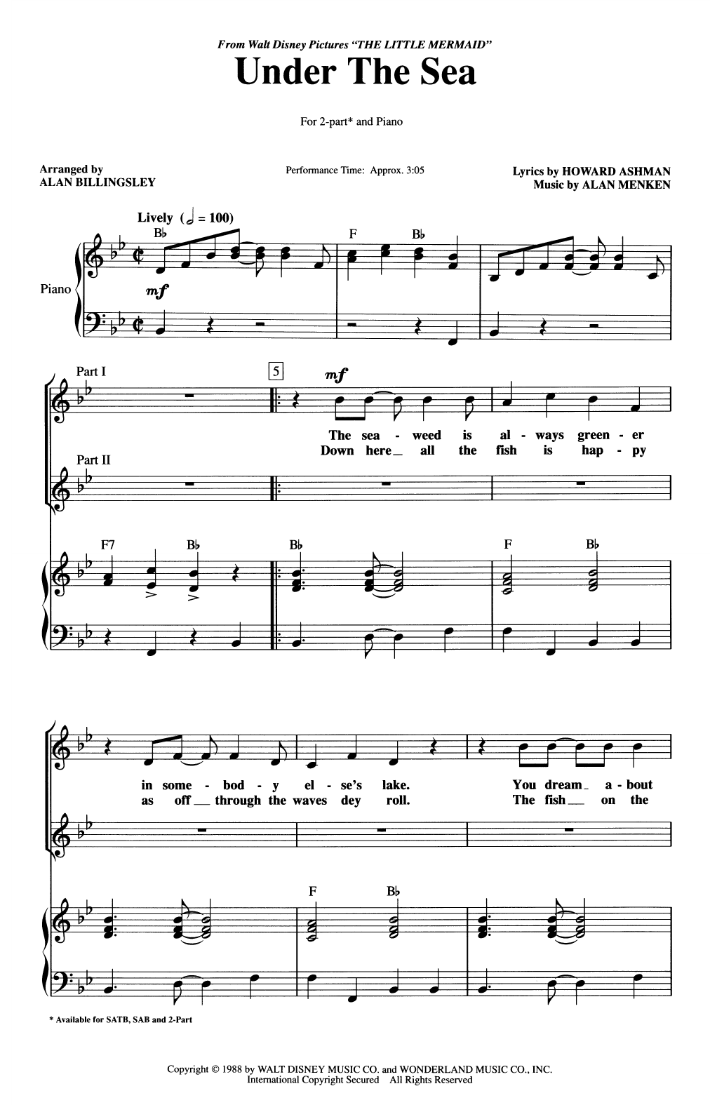 Alan Menken Under The Sea (from The Little Mermaid) (arr. Alan Billingsley) sheet music notes printable PDF score